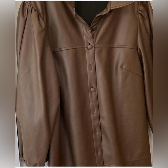 7 For All Mankind Faux Leather Puff Sleeve Dress in Saddle medium size - Picture 6 of 10